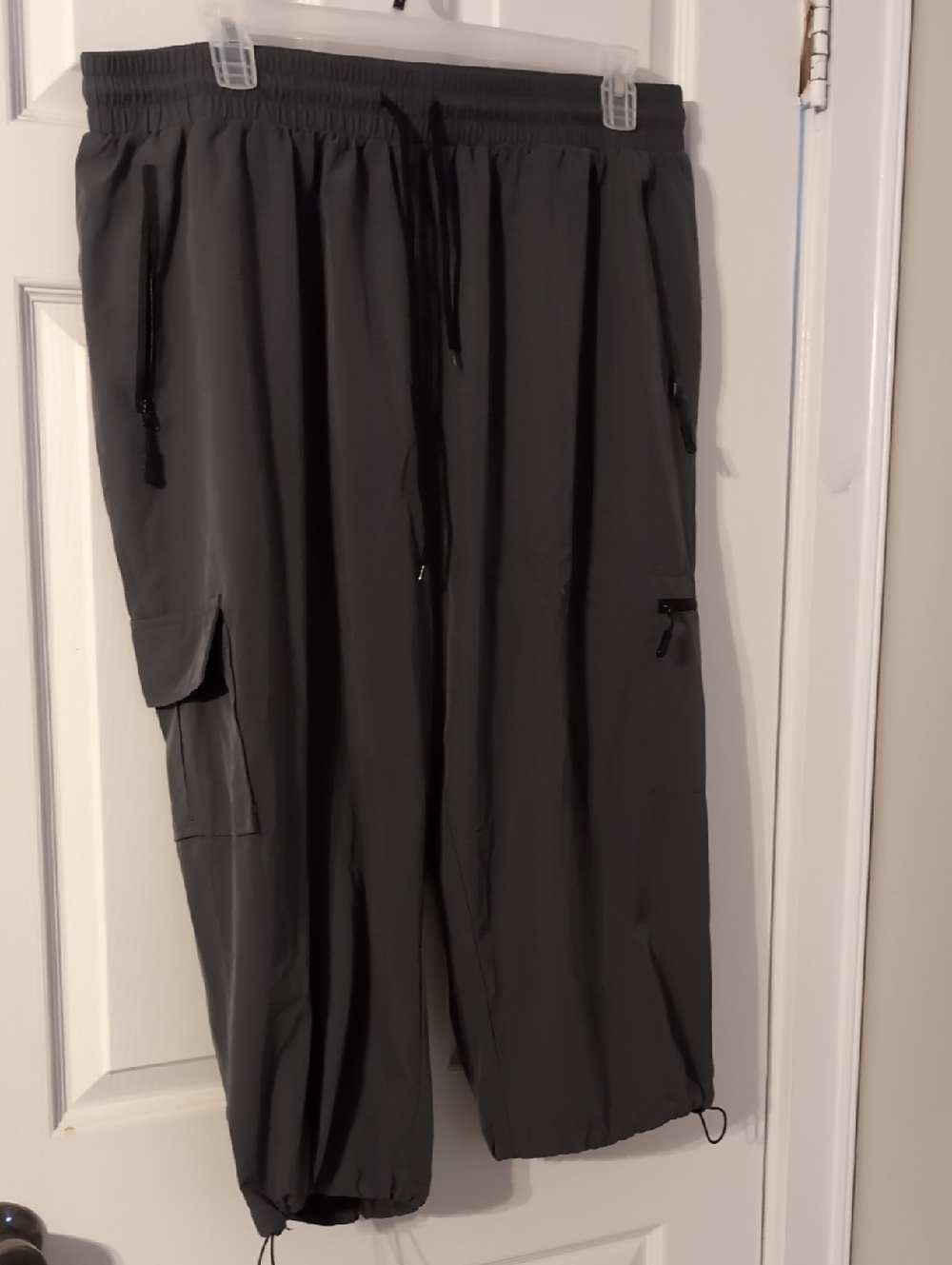 Women's Gray Cargo Jogger Pants - Elastic Drawstring Waist